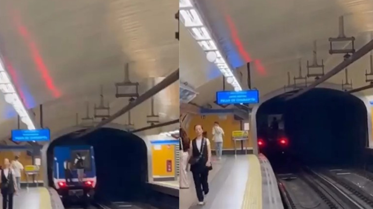 Dos jóvenes ponen en riesgo su vida y se aferran al metro de Madrid